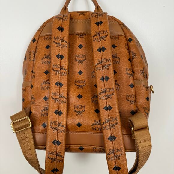 MCM Visetos Studded Medium Dual Stark Backpack Cognac - Picture 2 of 10